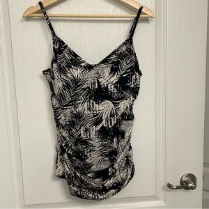 Garnet Hill 10 Tankini Swimsuit Top Black White Rouched Side  Lined Underwire